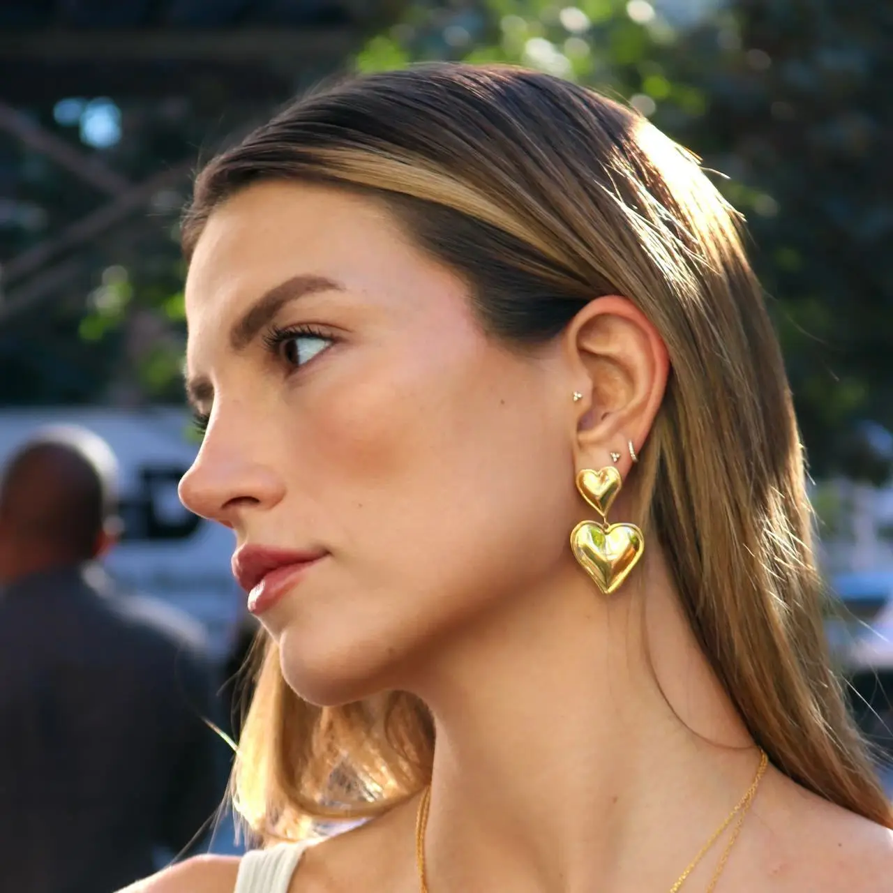 Vintage Irregular Metal Stud Earrings 18K Gold Plated Punk Double Heart Shaped Europe and America for Women Fashion Jewelry Gift image 4