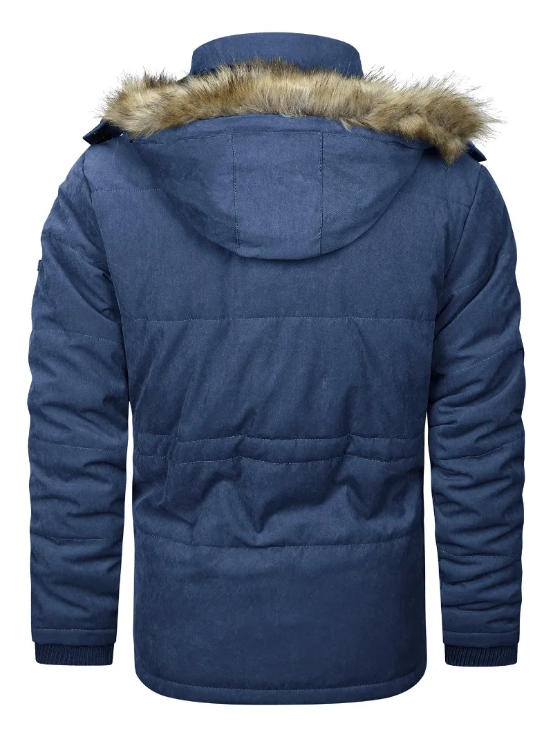 Parkas cálidas y gruesas a prueba de viento para hombre, chaquetas de invierno con capucha, Cuello de piel, abrigos de felpa, prendas de vestir cálidas, abrigo de gran tamaño