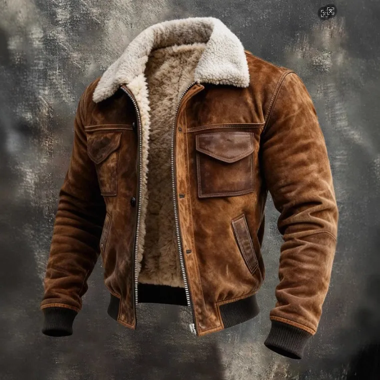 Pocket Loose Fit Coat Mid Length Retro with Flap Welt Pockets Multiple Pockets Long Sleeves Patchwork Mid Long Length Men Jacket