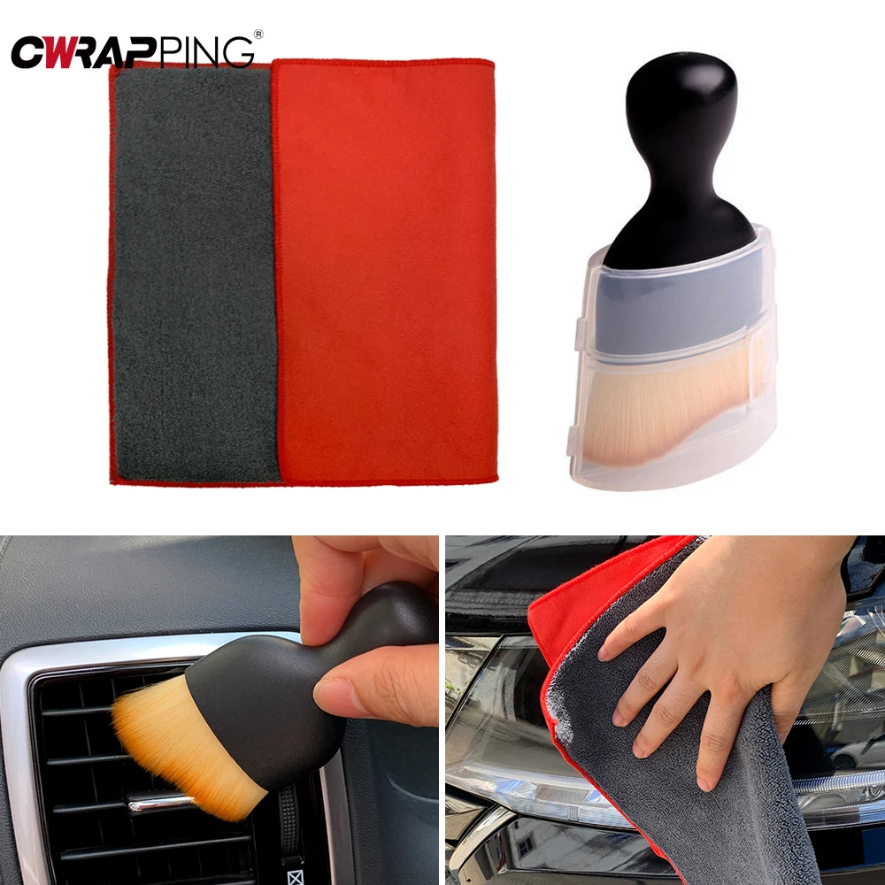 Strong Water Car Cleaning Towel Thick Absorption Dry Cloth Auto Detailing Interior Cleaning Brush with Lid Car Cleaning Tools