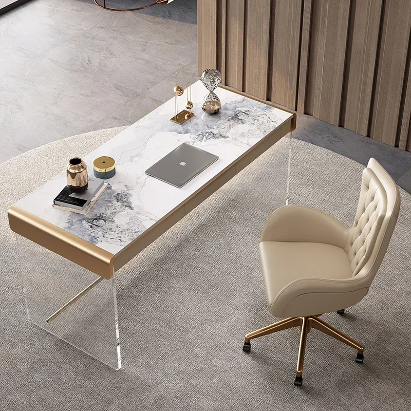 

Modern Simple Acrylic Writing Desk Home Study Stone Desk Senior Light Luxury Computer Writing desk table with drawers