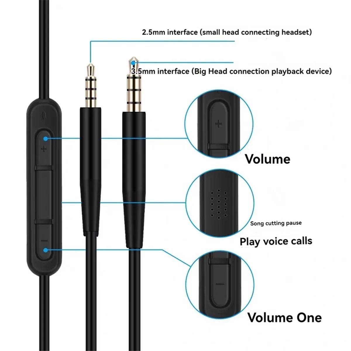 Cable de Audio para auriculares con micrófono, Cable de Audio de 3,5mm a 2,5mm para Bose QCSE, QC45, QC35 II, QC35, QC25, ANC700, Cable NC700