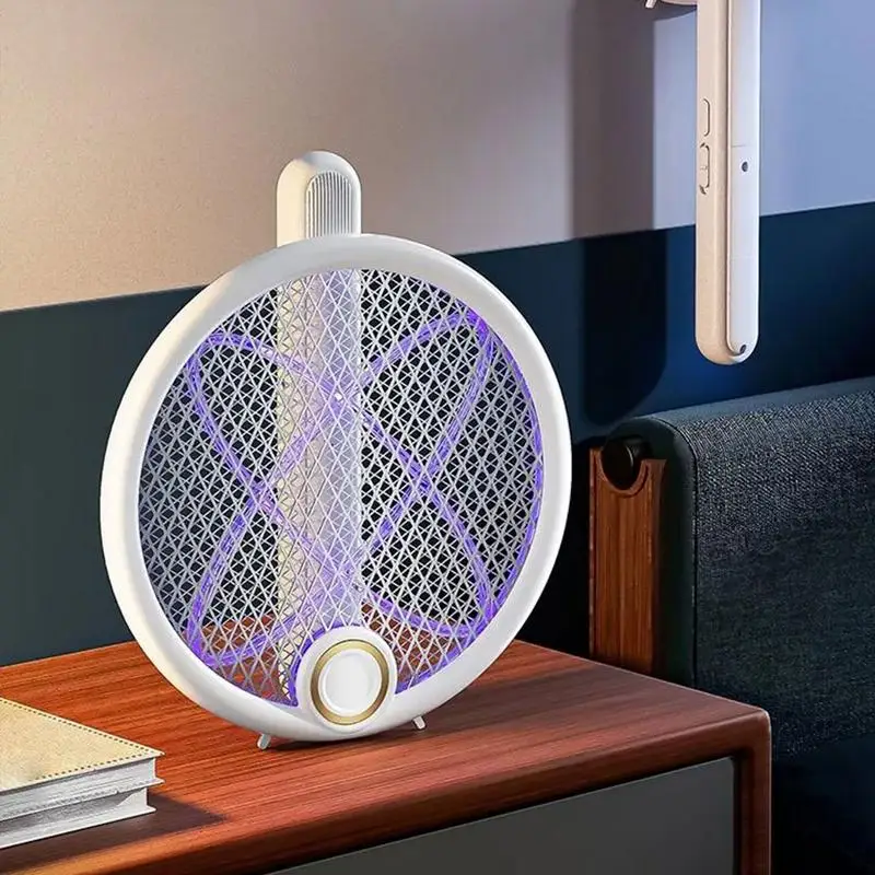 

Electric Fly Swatter Foldable Fly Zapper Lamp Portable USB Rechargeable Gnat Swatter for Home Camping Commercial Patio