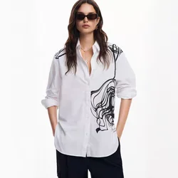 Foreign trade original single Spanish print fashion loose casual white shirt