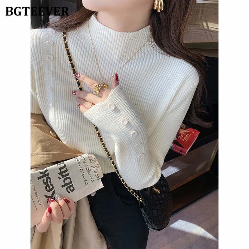 

BGTEEVER Soft Half-neck Autumn Winter Sweater Pullovers Women Slim Stretched Sweater Pullovers Ladies Jumpers Tops