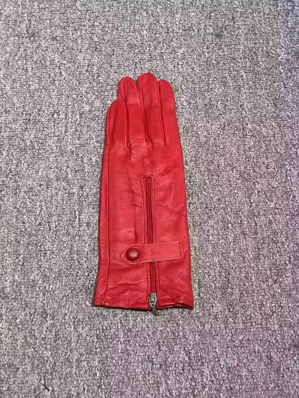 Women's Red Sheepskin Leather Zipper Gloves Girls Motorcycle Riding Driving Dancing Glove R3213