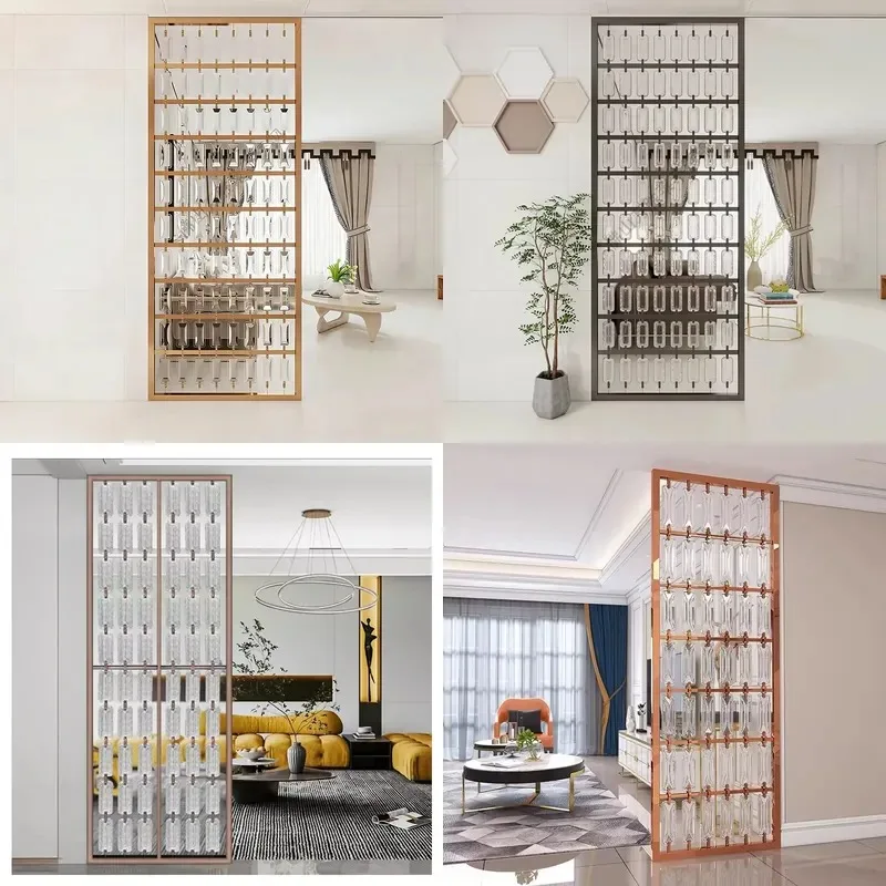 Custom stainless steel crystal glass screen partition, office and home decorative metal baffle