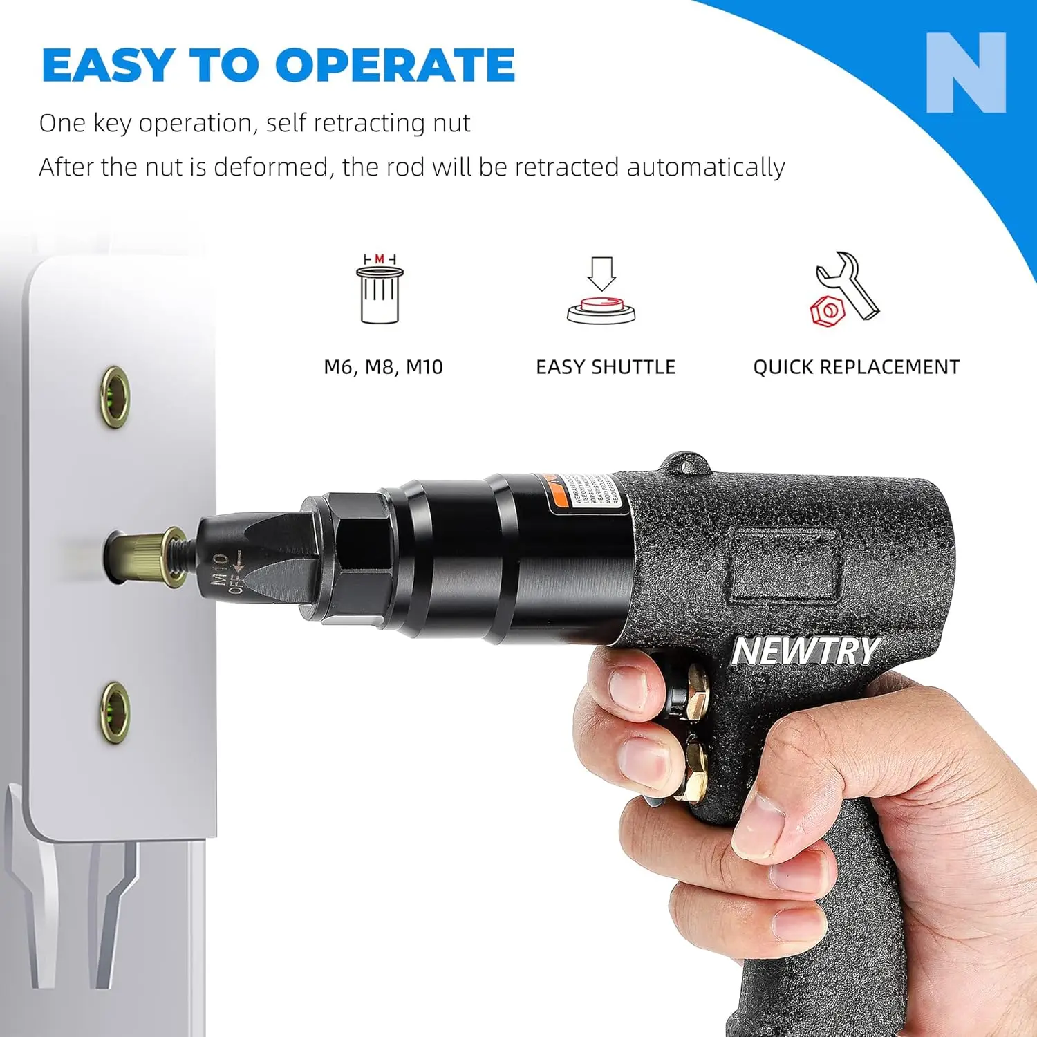 Air Rivet Nut Gun Pneumatic Riveter Riveting Tool Kit with Self-locking Head for 13/64,1/4,5/16 Nut (6068 gun with M5,M6,M8)