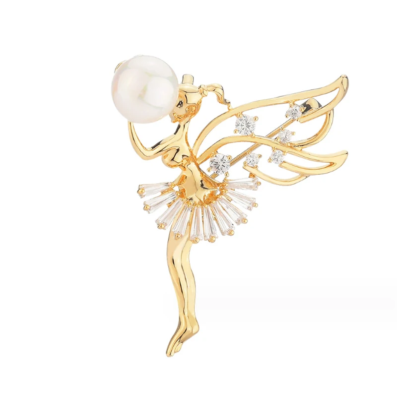 

Bobokiki Jewelry European and American Fashion Titanium Micro-Inlaid AAA Zircon Ballet Girl Brooch Luxury Retro Pearl Pin.