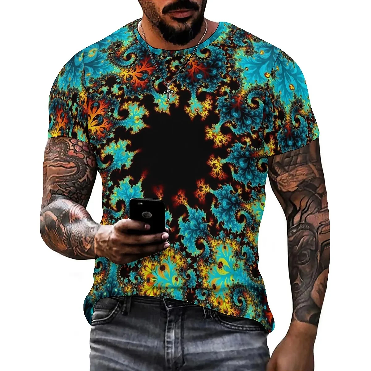 

Color Visual Men's 3D Printed Short Sleeve T-Shirt - Full Print