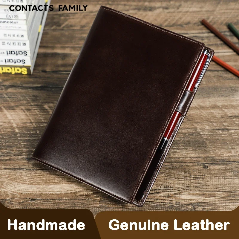 Crazy Horse Genuine Leather A5 Laptop with Pen Holder Notebook Cover Handmade Business School Office Supplies Stationery