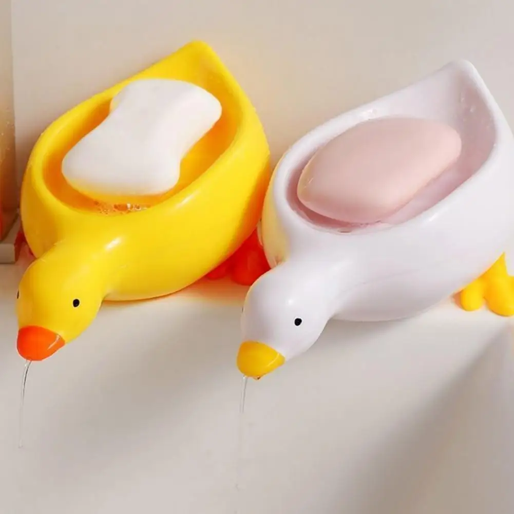 Duck Soap Box Cute Cartoon Duck Shape Soaps Holder Self-Draining Soap Dish Open Design Soap Tray for Shower Bathroom Toilet