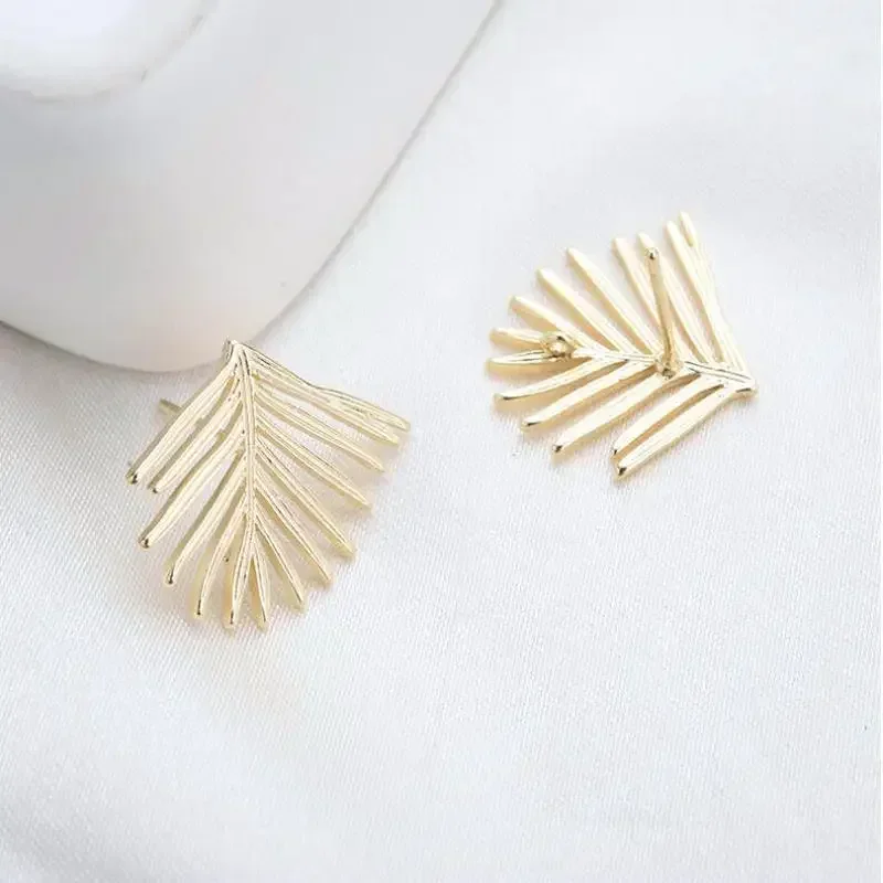 6PCS 19*21 MM 24K Gold Color Plated Brass Leaf Stud Earrings High Quality Diy DIY Jewelry Making Finding Accessories