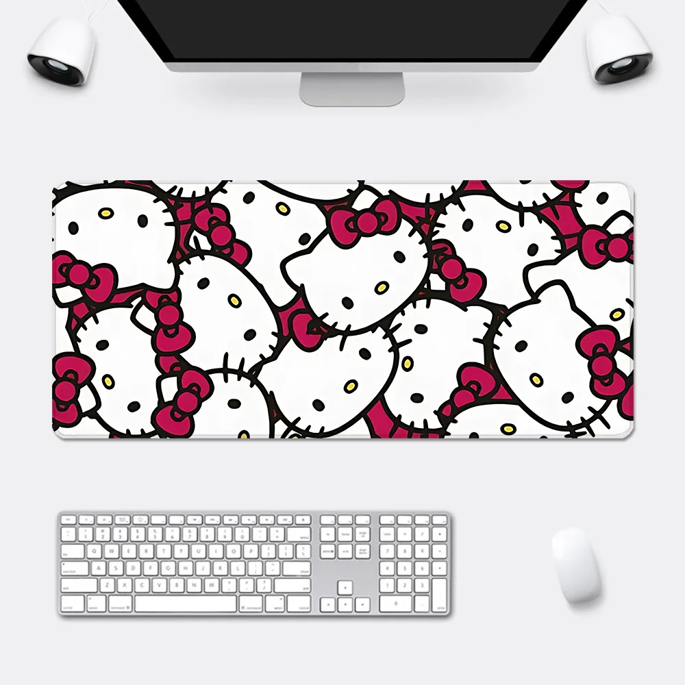 Imagem -02 - Hellos Kittys dos Desenhos Animados Mousepad Impressão hd Computador Gamers Borda de Bloqueio Antiderrapante Mouse Pad Xxl90x40cm Teclado pc Mesa Almofada