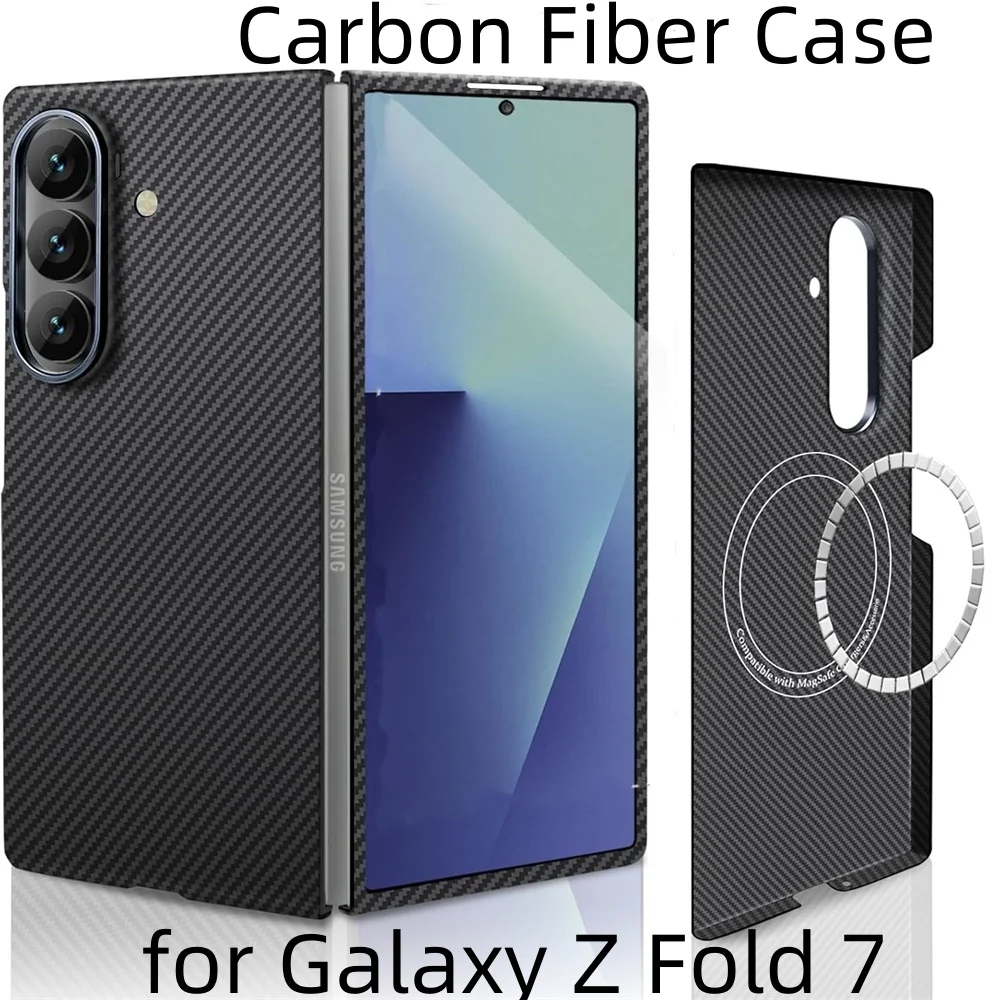 

Магнитный тонкий и тонкий чехол из углеродного волокна для Samsung Galaxy Z Fold 7, кевларовый чехол из арамидного волокна 600D, совместимый с Magsafe