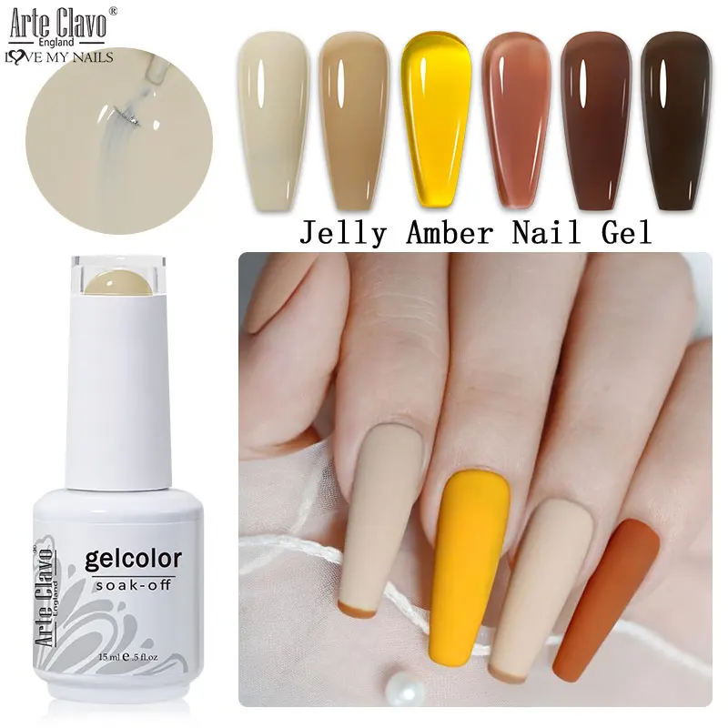 Arte Clavo Smalto per unghie gel colorato trasparente Primavera Jelly Nude Semi permanente Soak Off Nail Art Base Top Coat Vernici gel