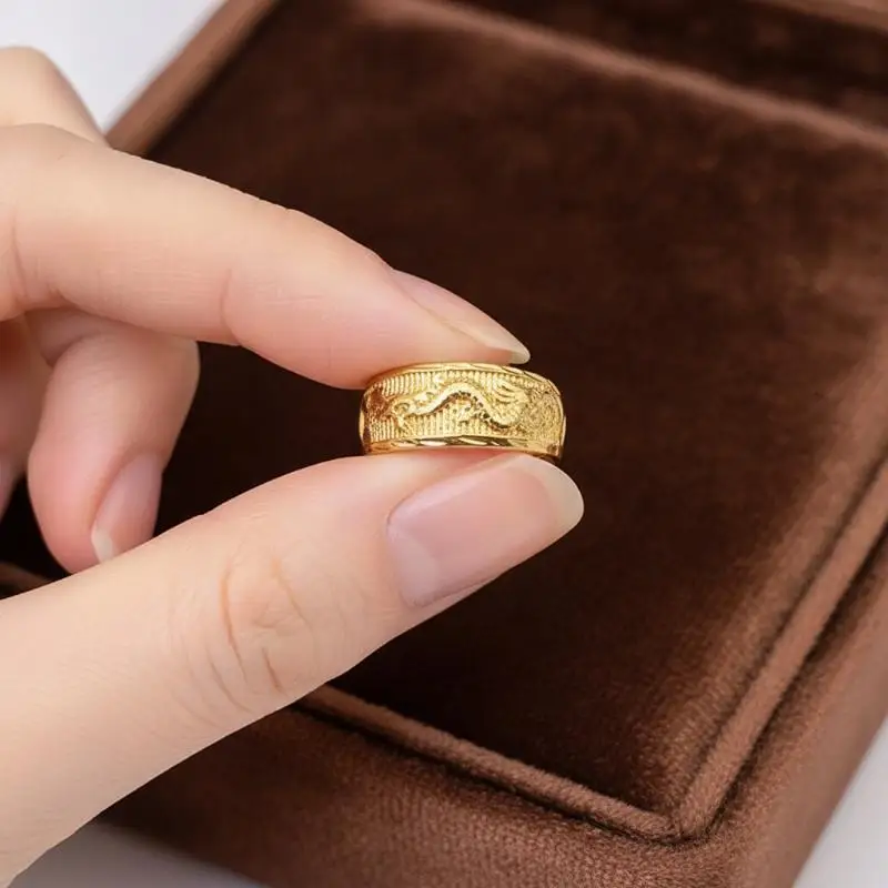 Elegant Gold Dragon Phoenix Carved Couple Rings Adjustable Open Design for Wedding Daily Wear