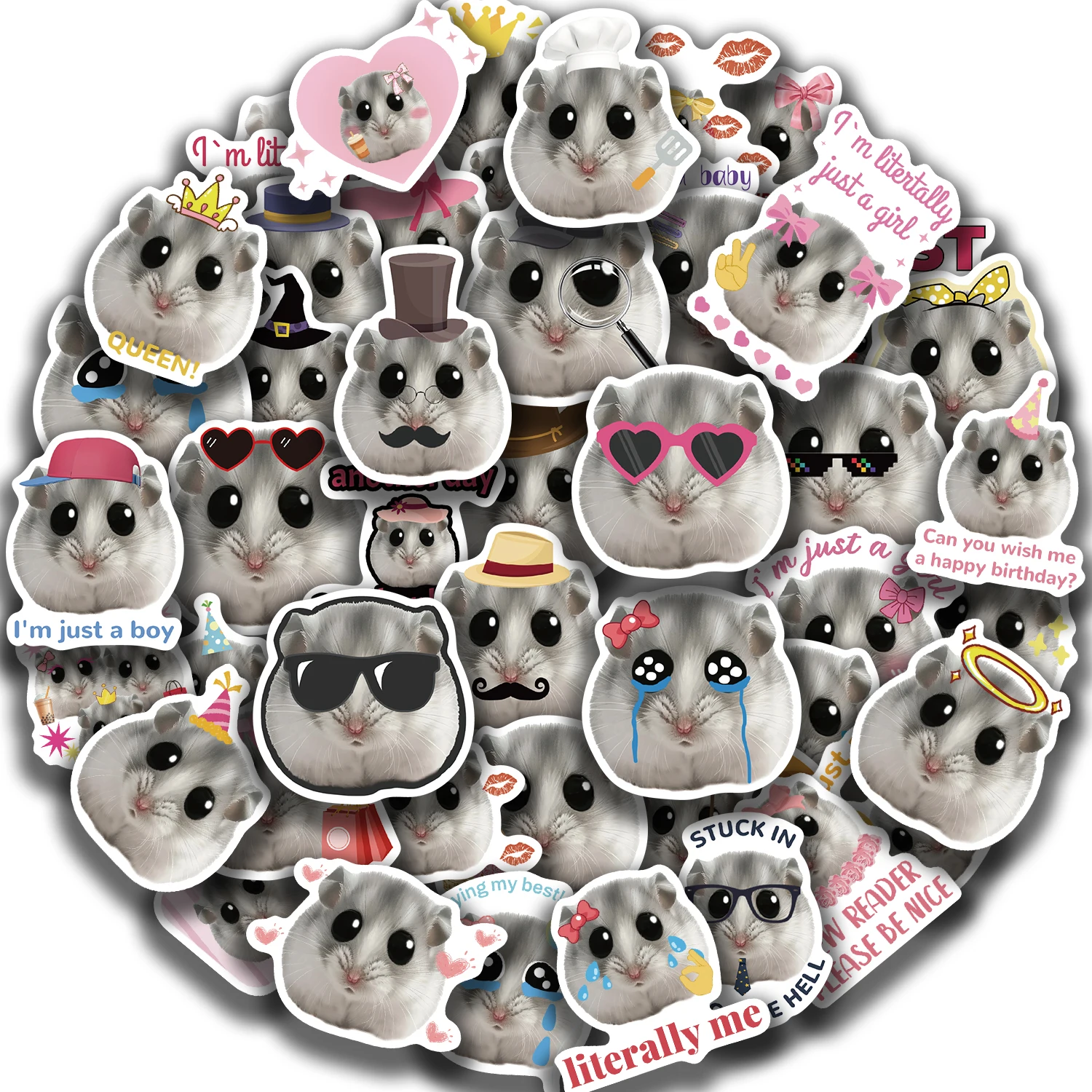 50pcs Hamster Meme Stickers Aesthetic Phone Notebook Suitcase Laptop Fridge Wall Cartoon Decals Cute Animals Sticker