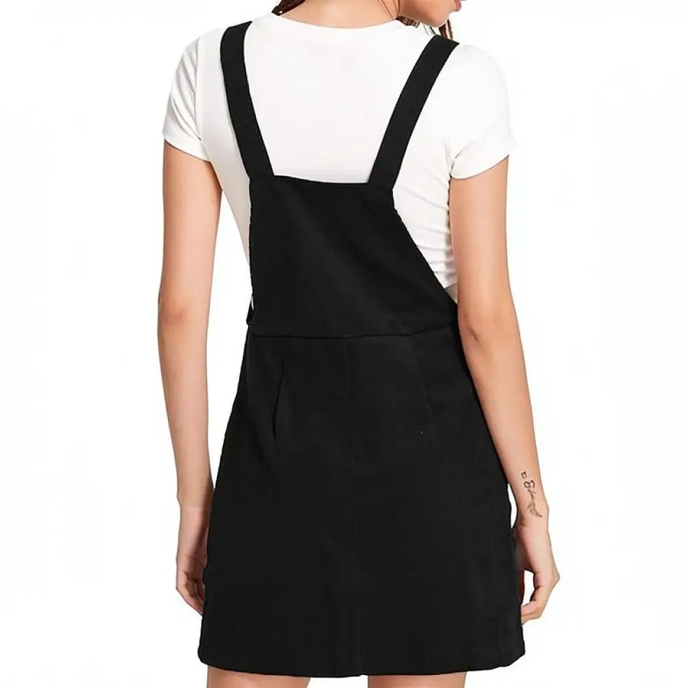 Autumn Slim Fit Corduroy Suspender Dress Women Sleeveless Midi Sundress Casual Fashion Elegant Button Decor Overall Skirt