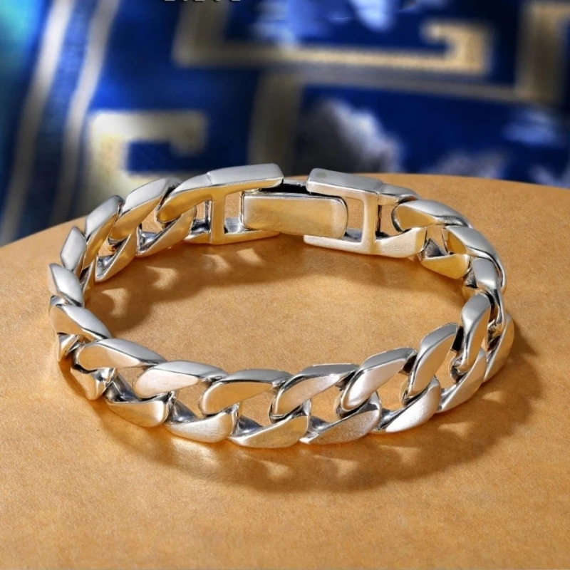 

925 Sterling Silver Cuban Link Chain Bracelets For Male Personalized Hiphop Punk Men's Bracelets Gift For Him 18/19/20/21/22CM