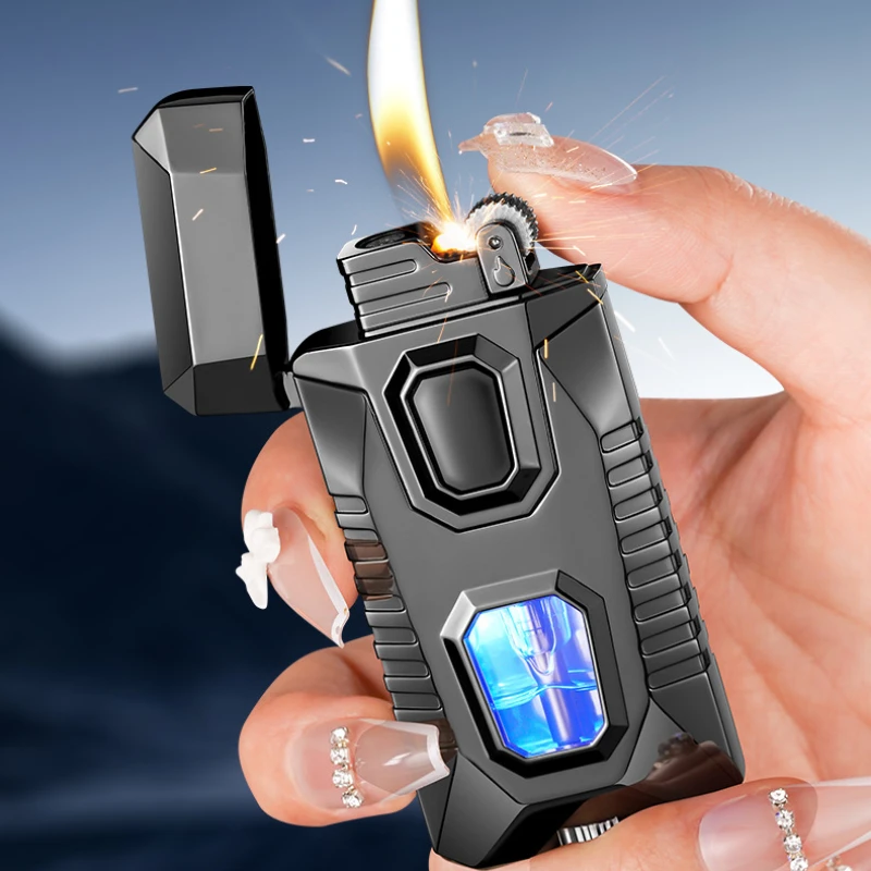 Mecha Metal Windproof Cigar Lighter Butane Gas Lighter Creative Flashlight Jet Lighter Dual Fire Smoking Accessories Gadgets