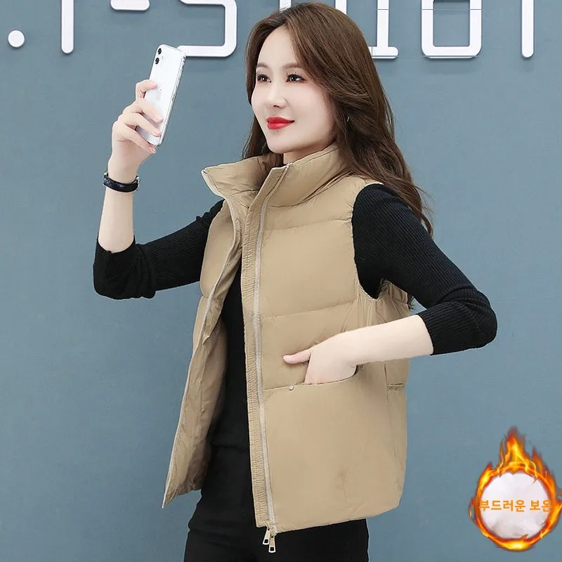 High-End plus Size Women's Fashionable Vest Coat down Jacket Warm Top Commute Style Zipper Closure  Color Regular Length