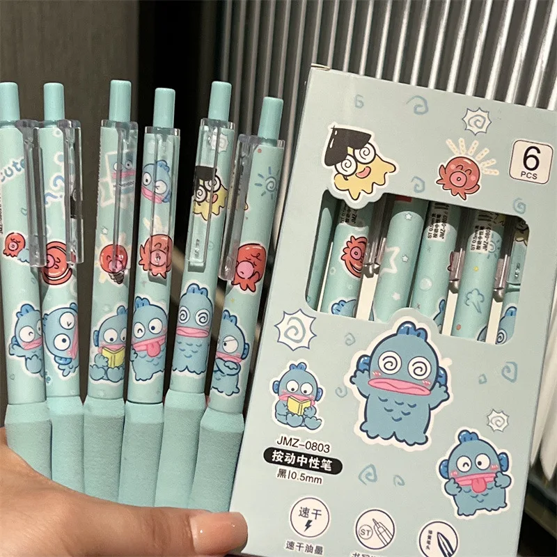 6Pcs Kawaii Sanrio Hangyodon Neutral Pen Carbon Pen St Nib 0.5Mm Soft Grip Quick Drying Smooth Writing Ins Stationery For Girls