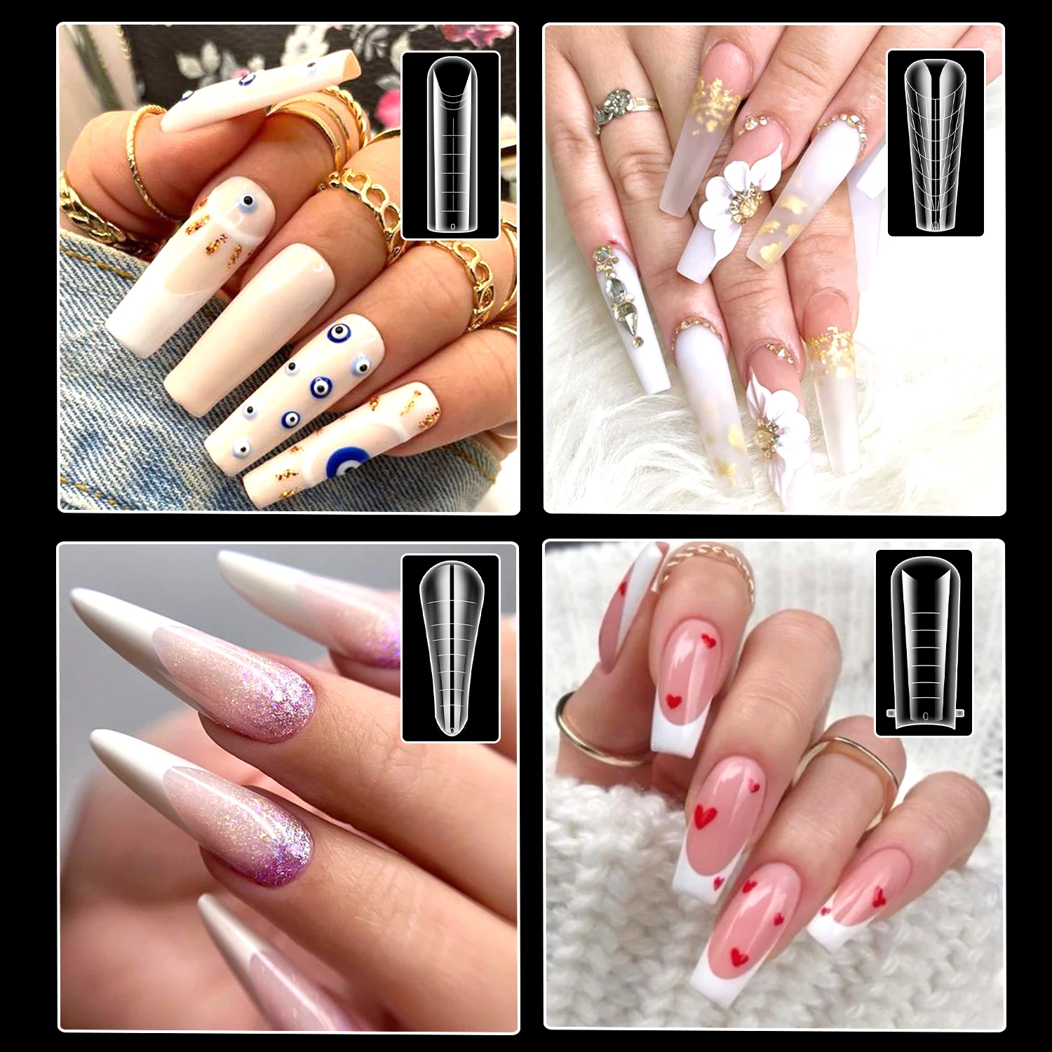 Ebanku Colla per unghie polimerica bifacciale 288 pezzi Stampo per unghie bifacciale Stiletto Bara Balletto Punta per unghie acrilica 12 forme Colla da costruzione Manicure Art Design Salon Fai da te a casa