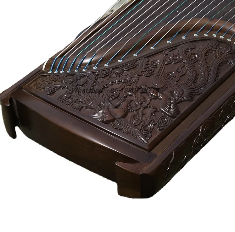 

High-grade 21 String Guqin Style Carving Guzheng Nanmu Phoenix Perched on Peony Pattern Guzheng Chinese Zither