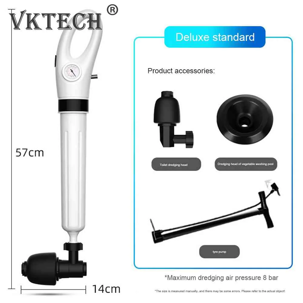 Plunger Toilet Pipe Unblocker Air Guns Cleaner Automatic High Pressure Air Drain Blasters Pump Sink Drain Dredge Tools Powerful