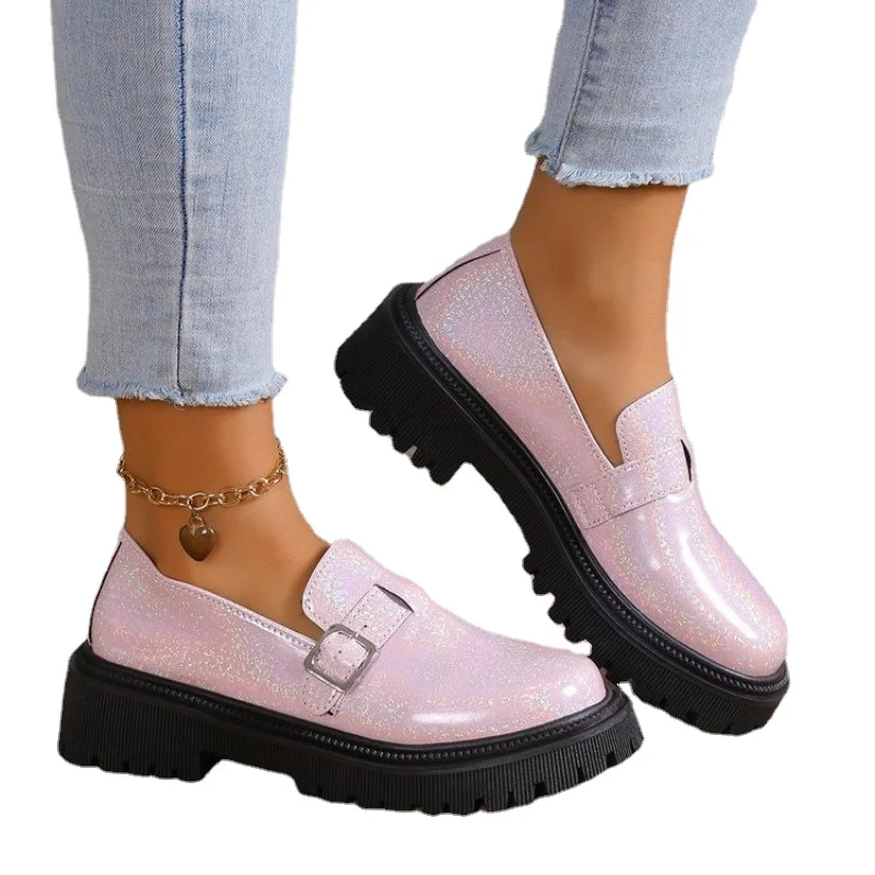 2024 Spring and Autumn Outwear Round Headed Square Heels Casual Women\'s Single Shoes Comfortable and Unique Casual Women\'s Shoes