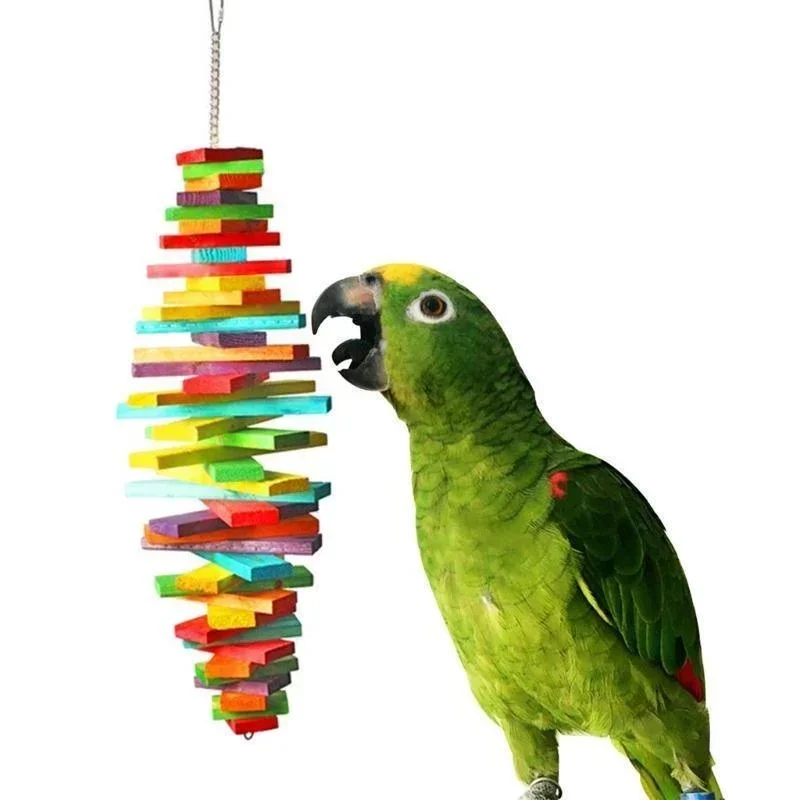 Bird Toys Parrot Color Multi-layer Grinding Mouth Bite Toys Parrot Stand Wooden Bird Cage Pendant Random Color