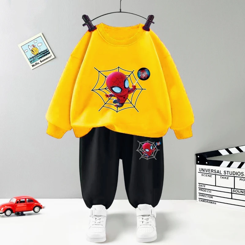 Spiderman Children\'s Clothing Sets Disney Boy Long Sleeved Tops and Sweatpants 2pcs Suit Kids Sweatshirt Set Autumn Tracksuit