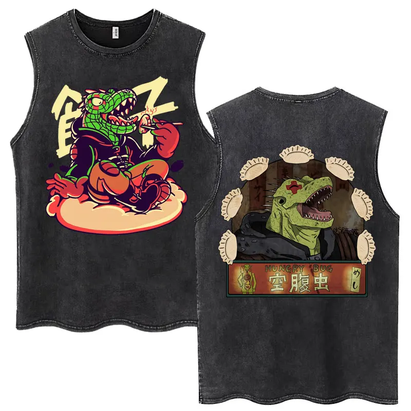 

Japan Anime Manga Dorohedoro Gyoza Crazy Hungry Bug Washed Tank Tops Men's Fashion Harajuku Punk Cotton Loose Sleeveless T-shirt