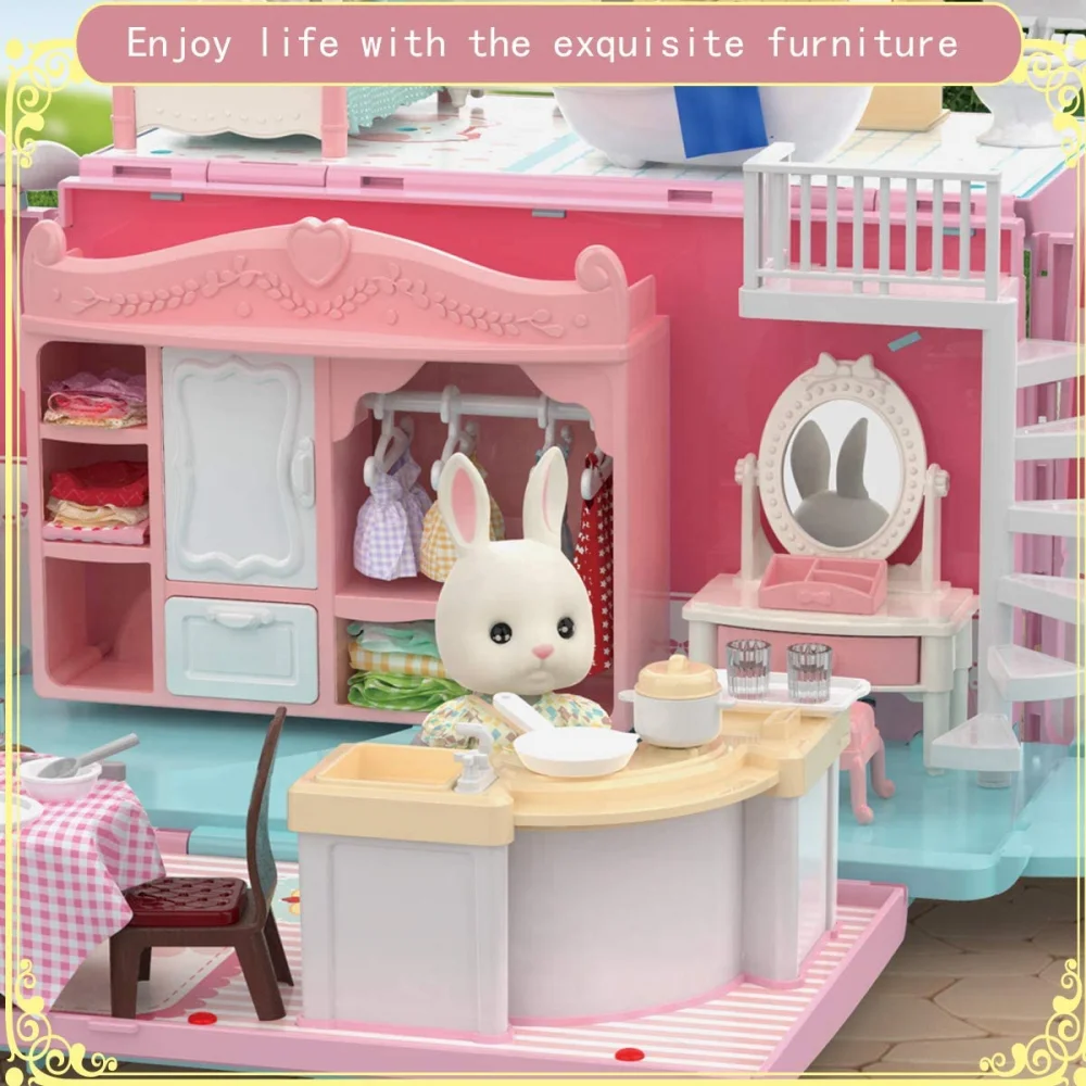 Koala Diary Dollhouse Home Pretend Toys Miniature Furniture Bus Dolls Accessories Girls Diy Toys Miniature Scene Doll House Gift