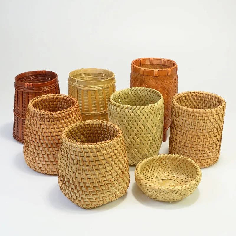 حامل القرطاسية حامل ماكياج حفل الشاي صفر مع سطح المكتب حفل الشاي تخزين ستة السادة أنبوب الروطان النسيج حامل قلم