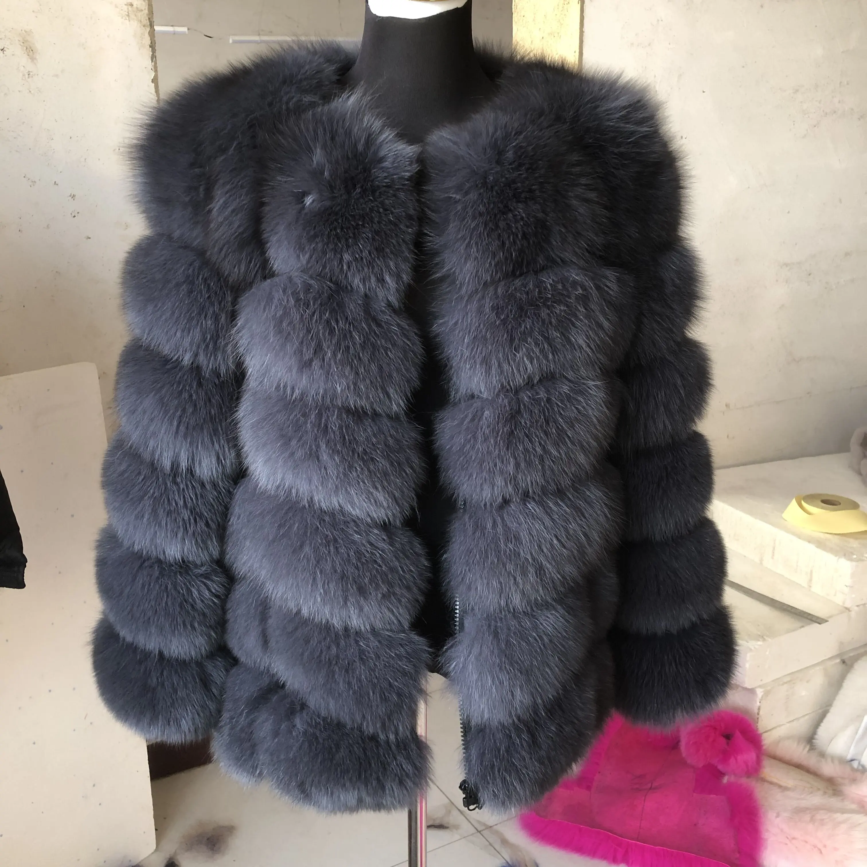 Women\'s Luxury Real Fox Fur Coat, Long Sleeve Jacket, Fluffy Coat, Natural Fox Fur Coat Original Factory Design, Winter