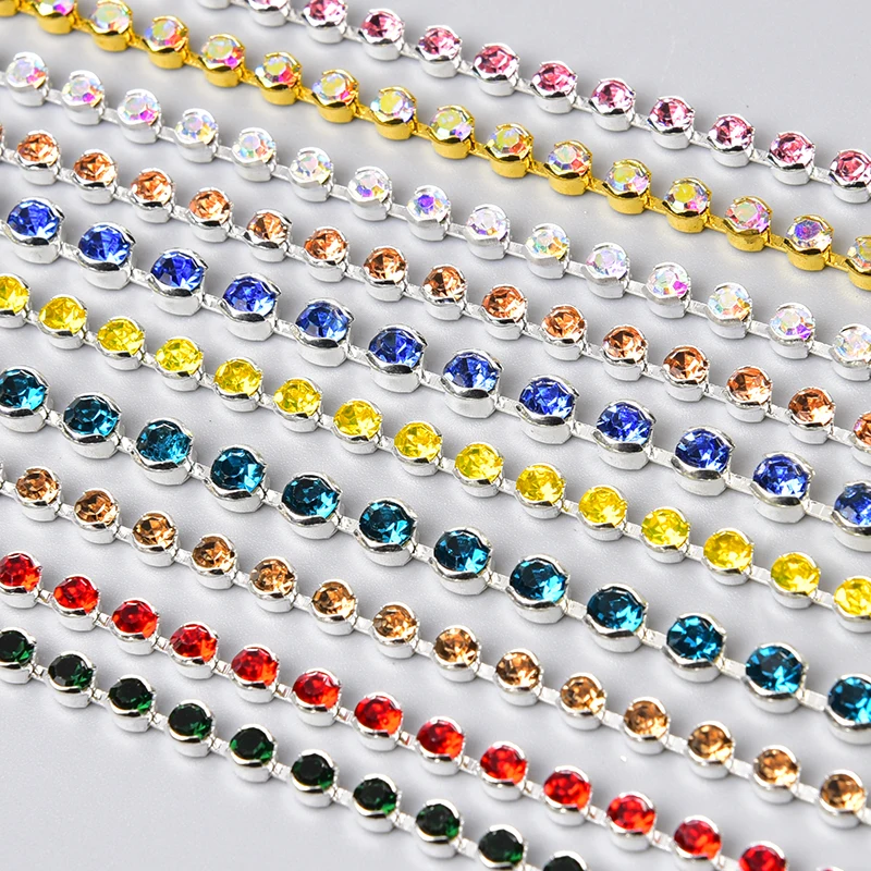 1 Yard 5 Yards SS12 3mm SS16 4mm Glitter Glass Crystal Rhinestone Cup Chain DIY Jewelry Crafts Wedding Clothing Decoration Trim