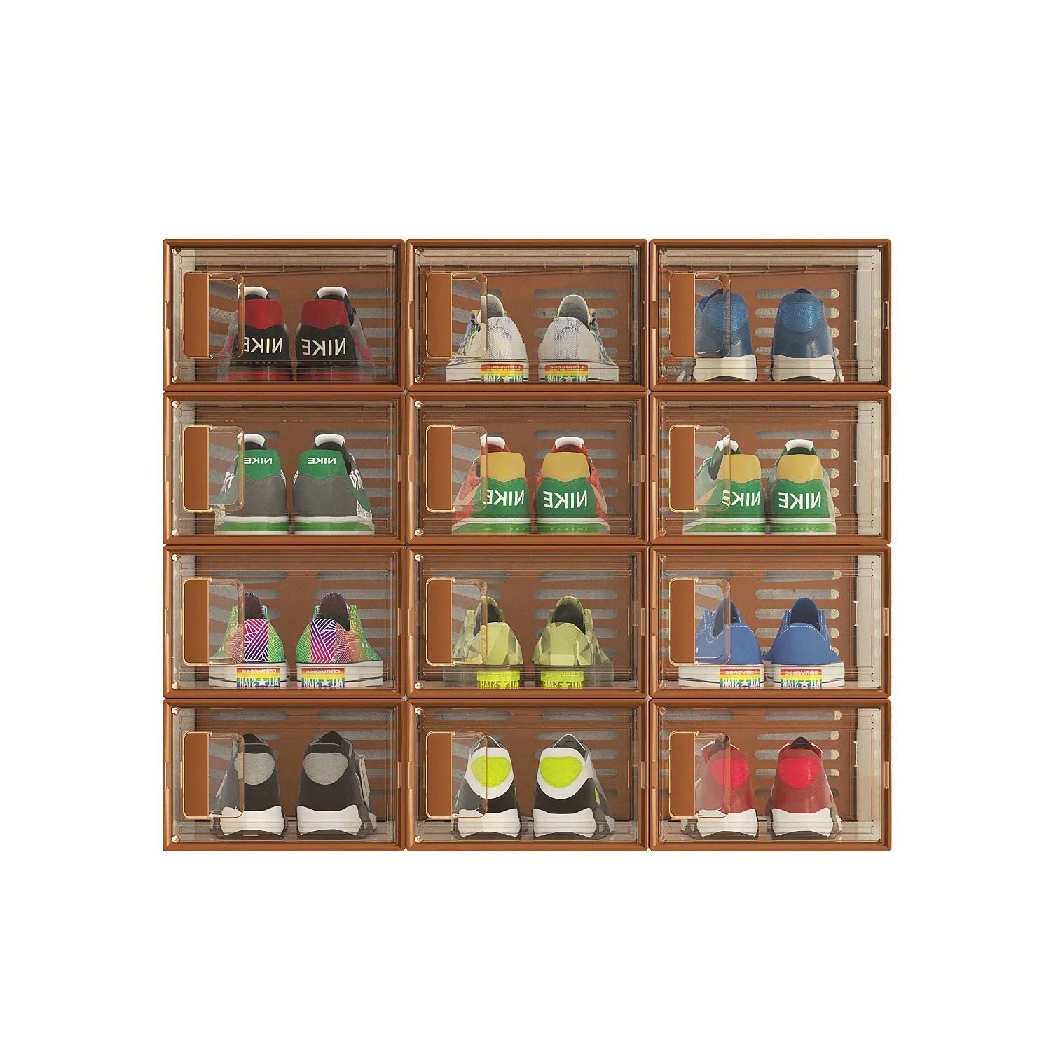 

'12 Packs Shoes Box Plastic Storage Transparent DIY Combination Folding Shoe box Clear Shoes Boxes