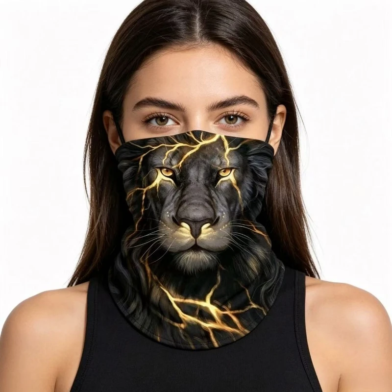 Penutup Leher/Masker Wajah 3D Lightning Lion, Unisex, Tahan Angin dan Anti UV, Headband Multifungsi