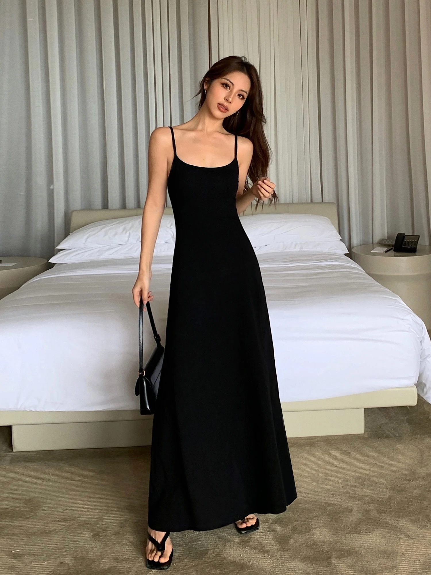 

NEVA HU Women's Summer A-Line Dress Belted Waist Maxi Gown Sleeveless Cotton Polyester Blend Casual Wear Elegant Style