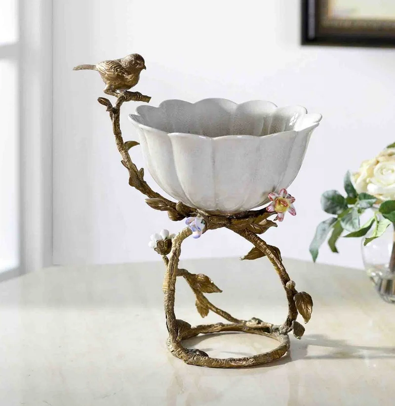 

Hot Sale Ceramic Snacks Dishes Decorative Supplies Home Decoration Accessories Modern Vintage Luxury Bird Fruit Bowl Decoration