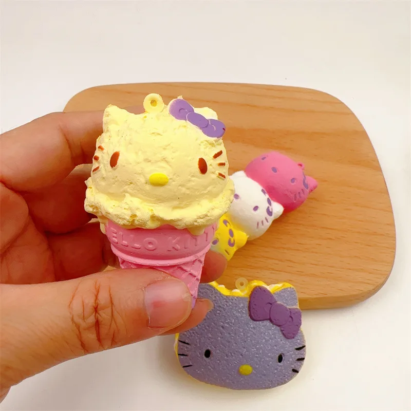 Sanrio Kawaii Decompression Slow Rebound Cute Hello Kitty Ice Cream Bread Toy Backpack Accessories Pendant Keychain Holiday Gift