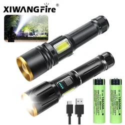 High Power Led Flashlight Telescopic Zoom Torch Outdoor Tactical Flashlights Emergency Spotlight Use 18650 or 21700 Battery