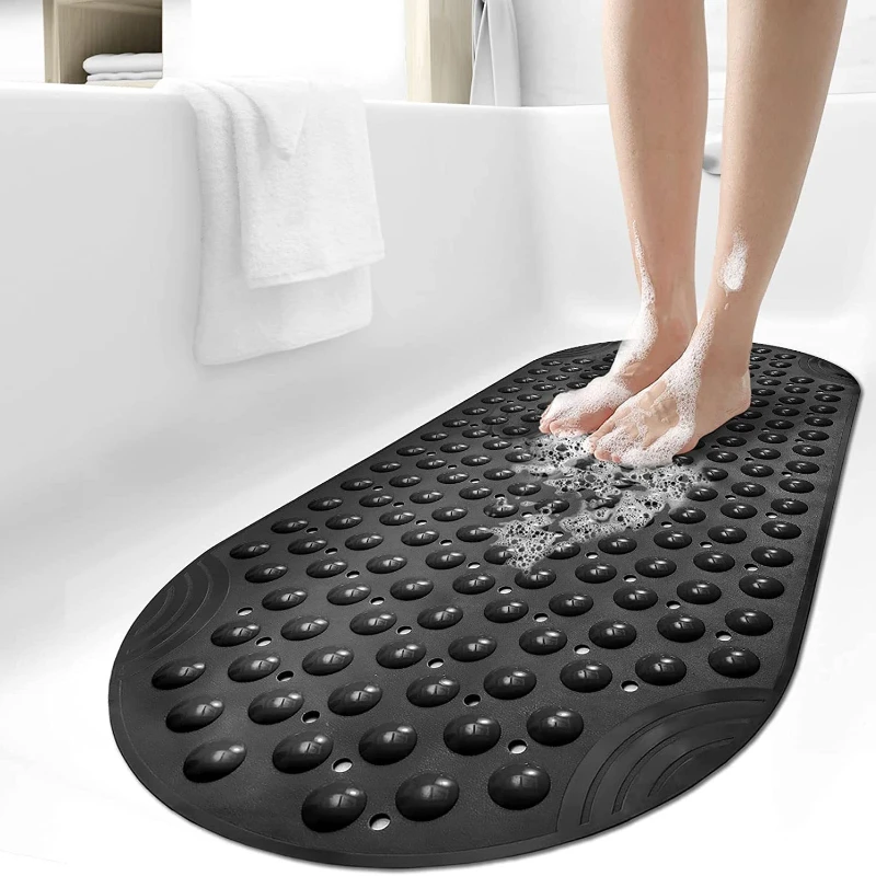 Solid Color Anti Slip Shower Mat for Bathroom, Oval Shaped Anti Fall Massage Floor Mat for Household Bathroom, Raised Surface
