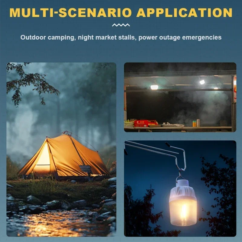 Outdoor Camping Lamp USB Rechargeable Portable Work Light LED Emergency Bulb Lantern Dual Color Optional White & Warm Light