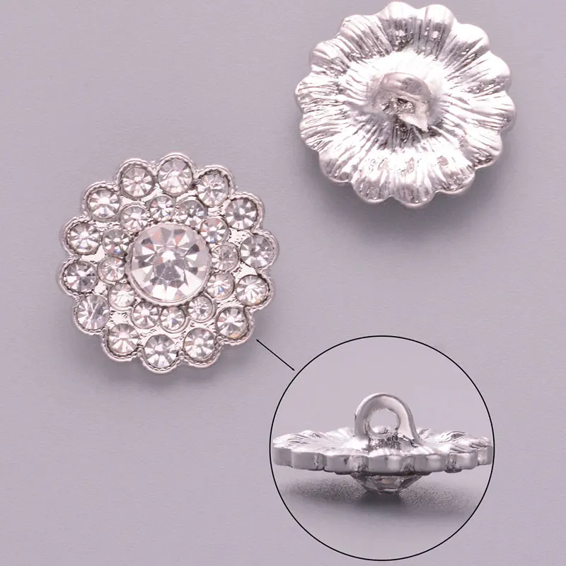 5/10pcs Clothing Accessories Sewing Buttons DIY Scrapbook Shiny Full Rhinestone Metal Flower-Shape Buttons Craft Decorative