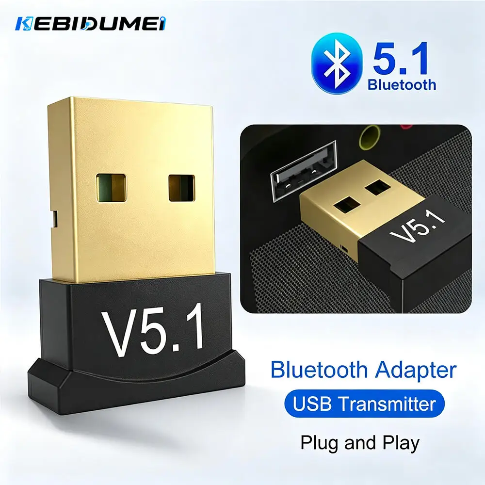 KEBIDUMEI Mini USB Bluetooth 5.1 Adapter Wireless Dongle Transmitter Receiver Plug And Play For PC Laptop Headphones Mouse