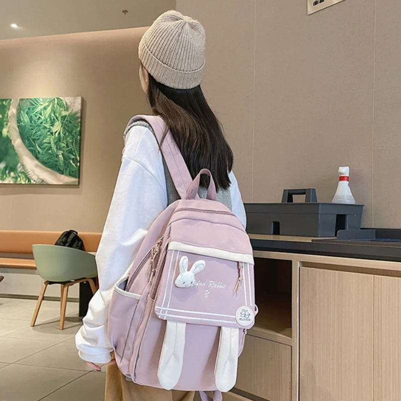 Japanese cartoon cute rabbit ears schoolbag girls sweet playful schoolbag Wear-resistant Breathable Simple personality backpacks