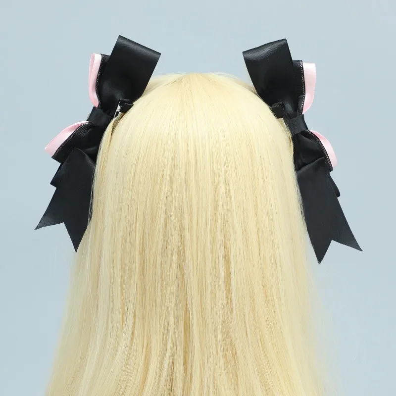 Nowe akcesoria Lolita w stylu czarno-różowej kokardy, spinka do włosów, japońskie słodkie, fajne, ręcznie robione akcesoria do włosów, nakrycia głowy, akcesoria anime.
